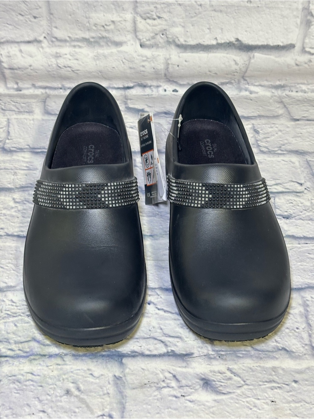 Crocs Women's Work Neria Pro II  Clog Black Embellished Slip Resident Size 10